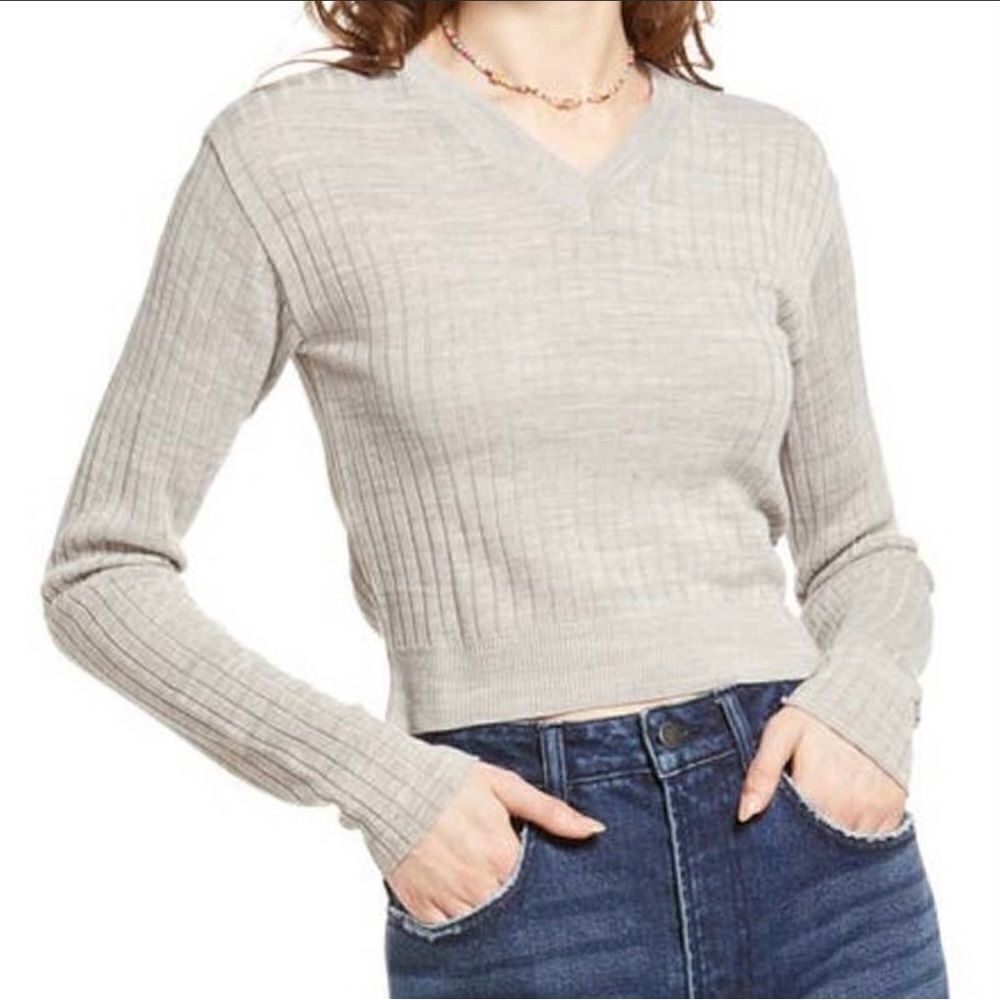 BP (Nordstrom brand) Reagan vneck ivory cropped sweater NWT‎